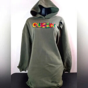 Olive Green Distressed Women's Long Sleeve Tunic Urban Queen Hoodie Dress